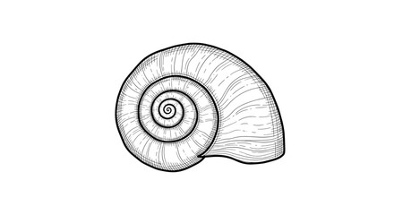 Obraz premium Detailed monochrome line art illustration of a nautilus shell on white.