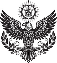Obraz premium Ornamental Eagle Emblem with Sun and Star Design