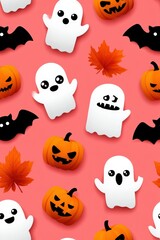 Fototapeta premium Colorful Ghosts and Pumpkins Pattern for Halloween Celebration