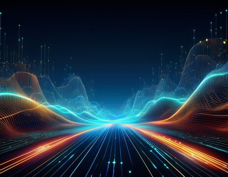 agentic ai digital workforce solution abstract digital landscape with glowing lines and particles on a dark background