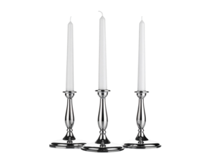  Shiny silver candlestick set with long white candles isolated on transparent background PNG