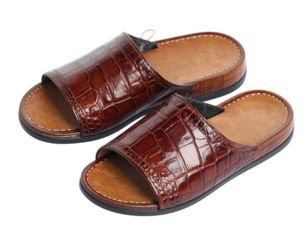 Pair of brown leather flat shoes.