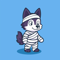 Cute Cartoon Wolf Dressed as Halloween Mummy