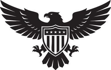 Obraz premium Heraldic American Eagle Emblem with Shield – Black Silhouette Vector