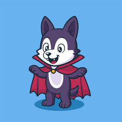 Cute Cartoon Wolf Dressed as Vampire Dracula