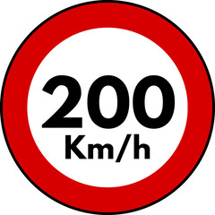 Speed limit 200 sign, Speed limit 200 kilometers per hour traffic sign