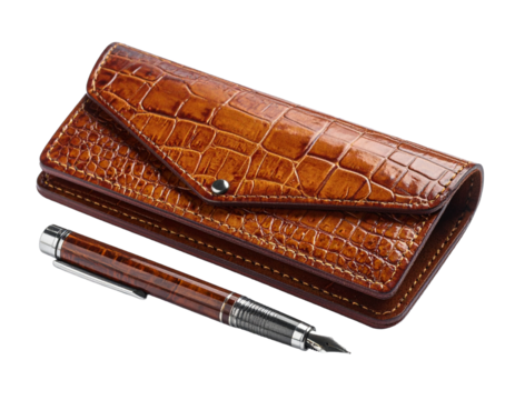 Brown crocodile embossed leather portfolio.