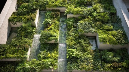 Lush Green Vertical Garden on Building Facade.