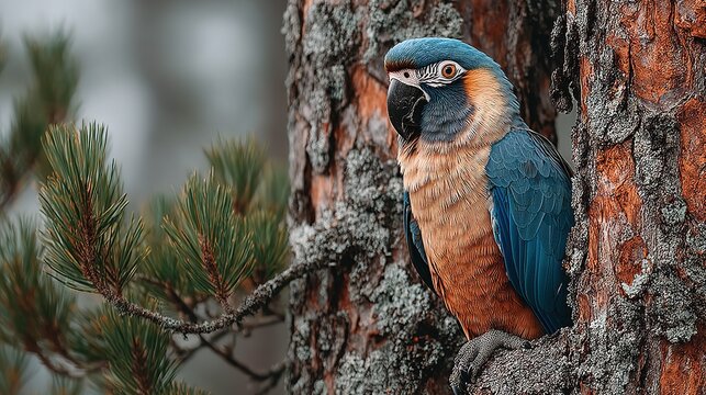 Blue-and-yellow Macaw & Tree-Ring Texture, Nature Pattern Fusion, Premium Wall-Art Decor