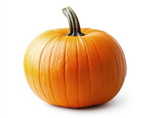Obraz premium Fresh orange pumpkin isolated on white background ideal for Halloween designs, autumn decorations, seasonal recipes, and festive marketing use