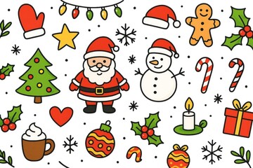 christmas-themed doodle icons on white background mobile wallpaper