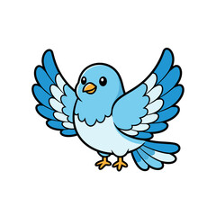 Obraz premium Cute blue cartoon bird with spread wings in playful position 