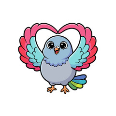 Fototapeta premium A cute cartoon bird with heart-shaped wings 