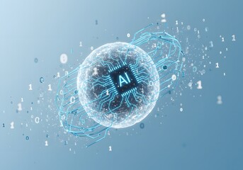 Modern AI Brain Concept with Glowing Circuitry and Data Flow for Futuristic Tech Solutions and Digital Transformation in Cutting-Edge Innovation