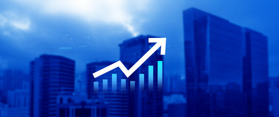 Global business growth analysis and asset investment chart Business and Finance, Up arrow economic chart, global economic trend analysis, Financial graph analysis on virtual screen.