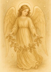 Naklejka premium Serene angelic figure with garland.