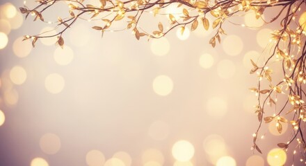 Fototapeta premium Golden Twinkling Lights Frame a Soft Bokeh Background