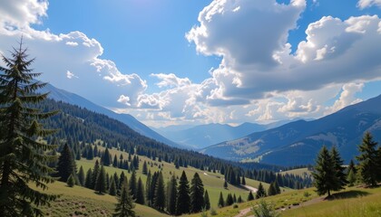 Fototapeta premium Stunning Mountain Landscape Alpine Region Nature Photography Bright Colors Serene Environment Wide Angle View
