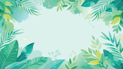 Green leaf border framing a clear blue sky, creating a vibrant and natural backdrop..eps