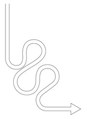 editable line art of an arrow that curves and turns