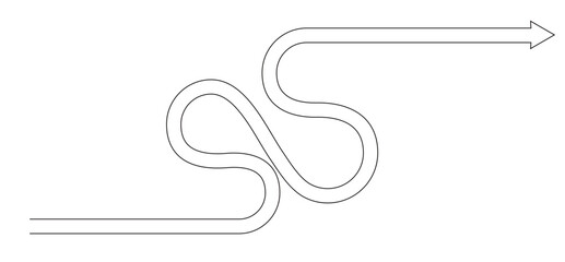 editable line art of an arrow that curves and turns