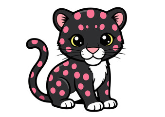 Cartoon Black Panther Cub with Pink Spots and Big Eyes.
