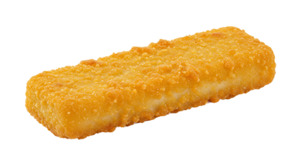 Crispy golden breaded fish finger isolated on white background.