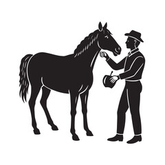 Man Feeding Horse With Hand Silhouette Illustration