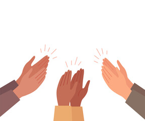 Hands clap, applause and appreciate multicultural group of people. Congratulations, support, thanksgiving, feedback. Vector illustration