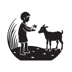 Child Feeding Goat Silhouette Design