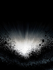 Black grunge background with bright aura light shining out.