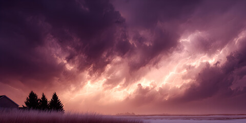 The view of the sky with lightning looks scary.