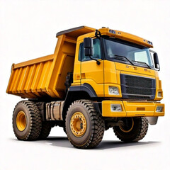 Side View of Yellow Dump Truck for Construction Transport Isolated on Transparent Background.