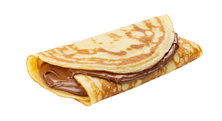 Delicious Nutella Crepe Folded in Half on a White Background.