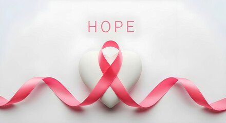 Pink Ribbon of Hope Embracing a Heart for Breast Cancer Awareness