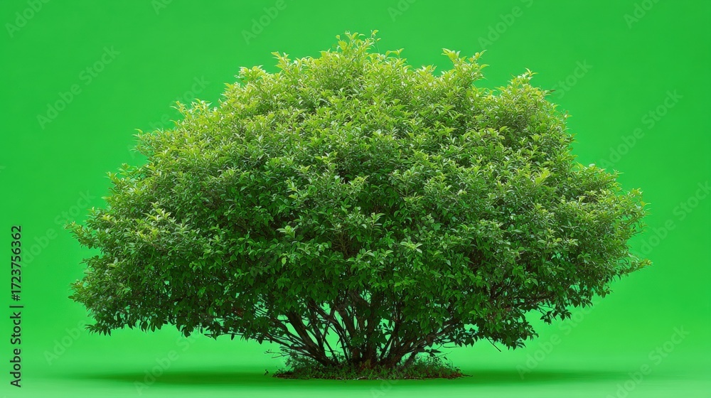 Wall mural isolated bush with green foliage on chromakey background for compositing and design elements