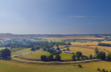 Aerial view of Avebury village and the Stone Circle, Wiltshire, England, UK