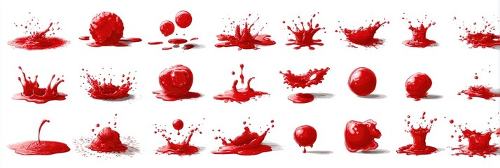 Red liquid splashes and spills, various forms
