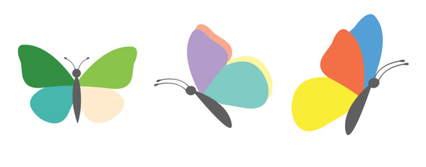 Set of Colorful Butterfly Illustrations in Flat Design Style on White Background