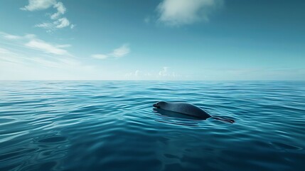 A seal swimming in the ocean under a clear blue sky with scattered clouds on a sunny day at sea view on transparent background silhouette