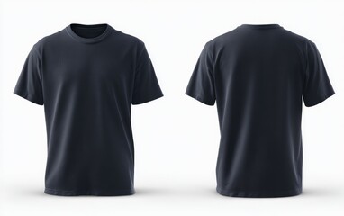 Dark navy blue blank t-shirt, front and back views