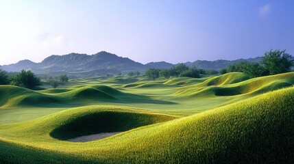 Geographic landscape showing harmony between manicured golf course and natural environment ecosystems
