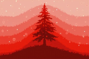 Pixel Art Red Tree Landscape