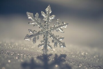 Glittering Silver Snowflake on Snow