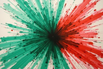 Abstract Red and Green Radial Explosion Painting