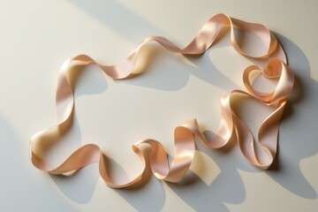 Peach Satin Ribbon on Beige Background