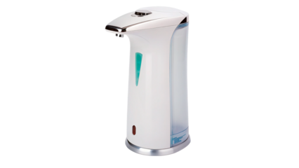 Touchless soap dispenser for easy and hygienic hand washing isolated on transparent background