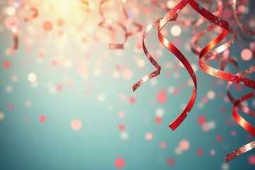 Festive Red Curling Ribbons and Confetti