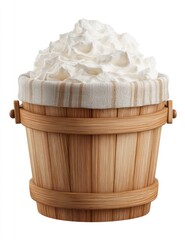Whipped cream in a wooden bucket