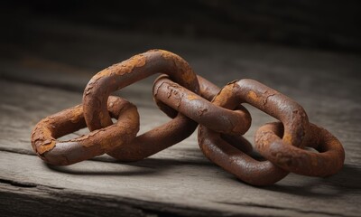 Fototapeta premium Rusty chain links on weathered wood